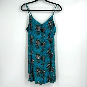 Hot Topic Midnight Hour Teal Floral Skull Button Up Dress XL